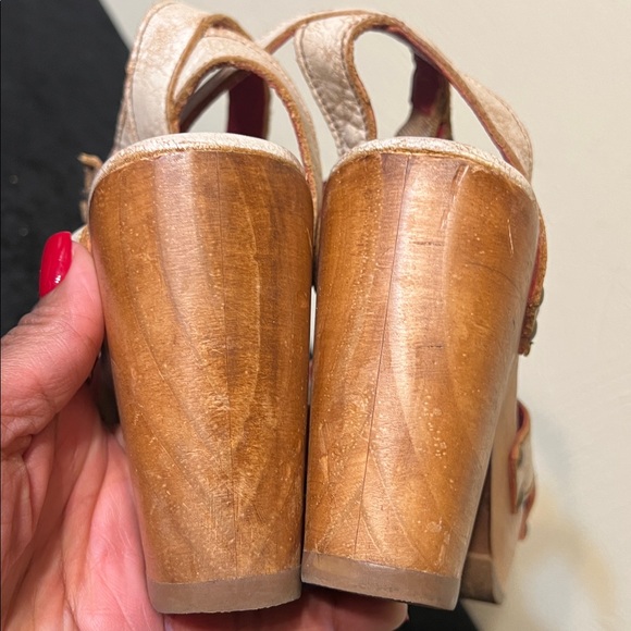 BED STU kalah strappy white distressed leather wooden platform heels Size 8 - Picture 16 of 17